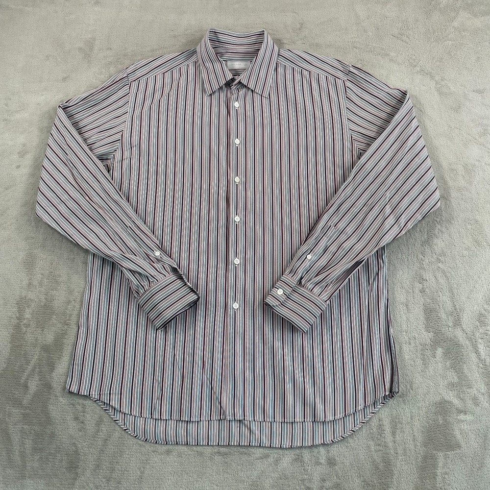 Vintage Prada Dress Shirt Men 44 17.5 Multi Striped Designer Made in Italy